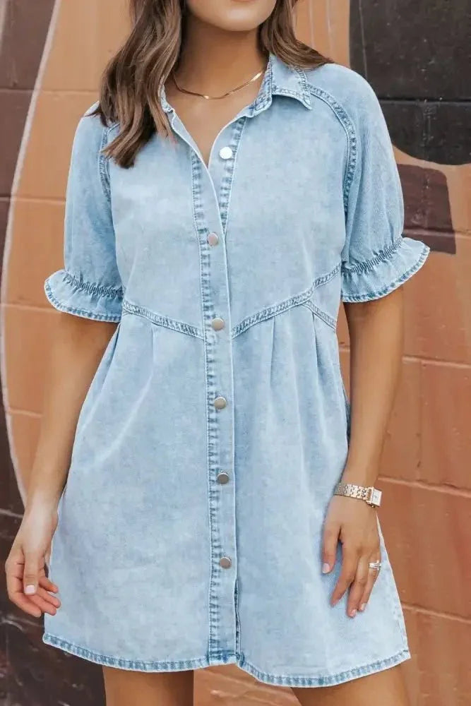 Mineral Wash Ruffle Sleeve Denim Dress - Update AvenueDenim Dresses & SkirtsTrendsi10010066498051210010066498051238547659 - 542a - 4304 - ae7d - 581aeaa82962 - Max - OriginLight Blue