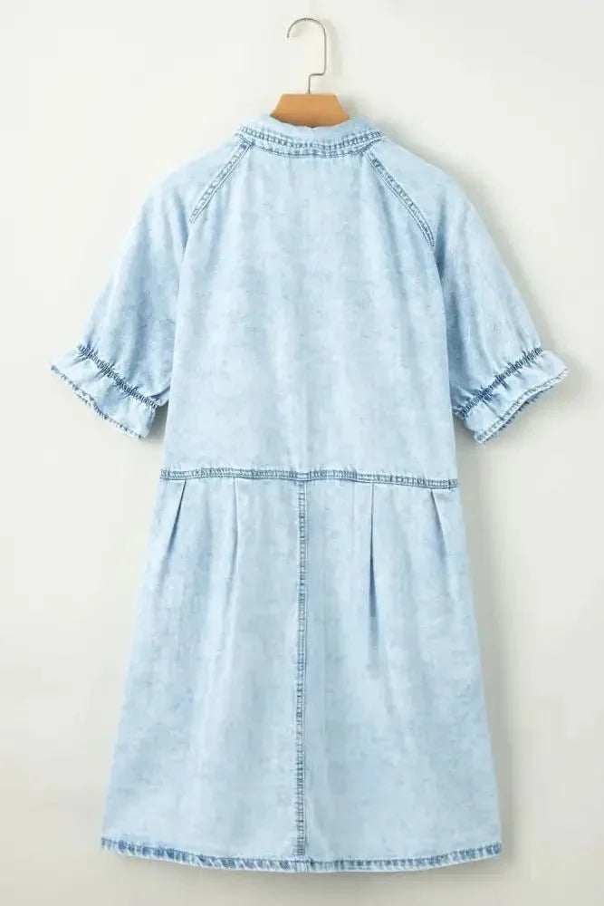 Mineral Wash Ruffle Sleeve Denim Dress - Update AvenueDenim Dresses & SkirtsTrendsi100100664980512100100664980512f593bbe5 - d510 - 40cd - 8f15 - d1dc4f55fa19 - Max - OriginLight Blue