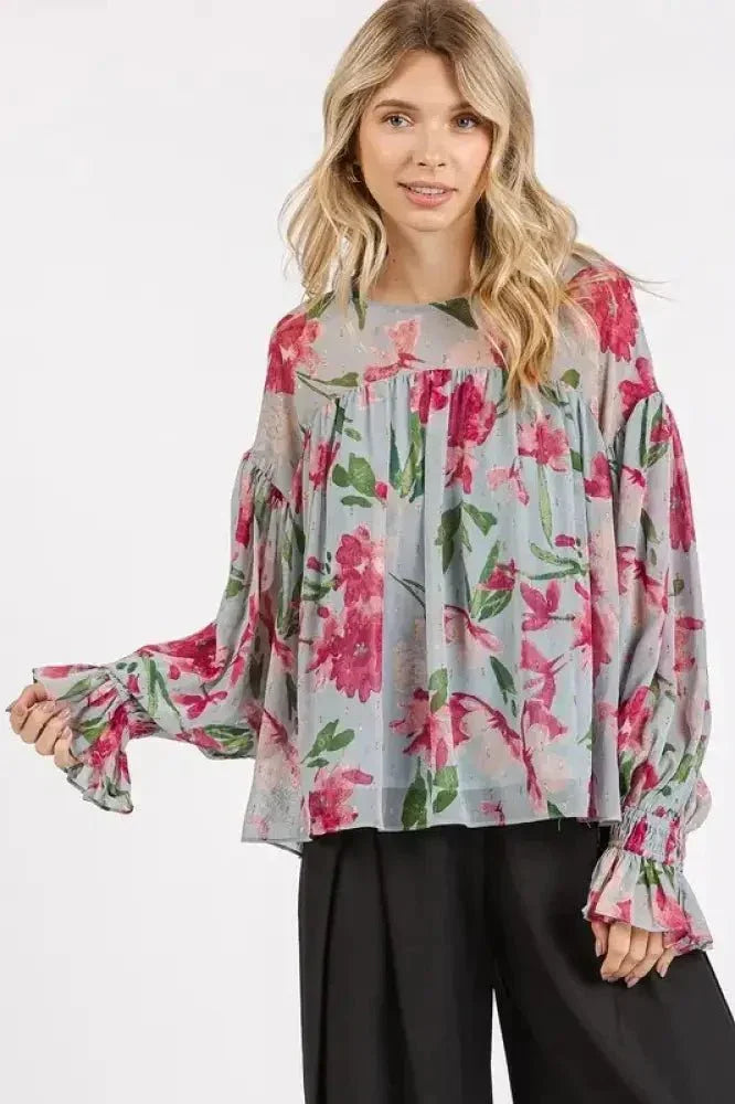 Mittoshop Floral Round Neck Flounce Sleeve Blouse - Update AvenueVacation StyleTrendsi10010068010157410010068010157492ae726c - ba94 - 4eb4 - ac56 - ef0e6219d156 - MaxLight Blue