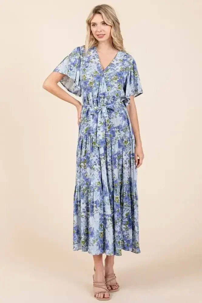 Mittoshop Floral Tie Waist Flutter Sleeve Tiered Dress - Update AvenueVacation StyleTrendsi100100269441356100100269441356929e5c2b - f52e - 4dcd - bb08 - 60d204fb89c0 - MaxDusty Blue