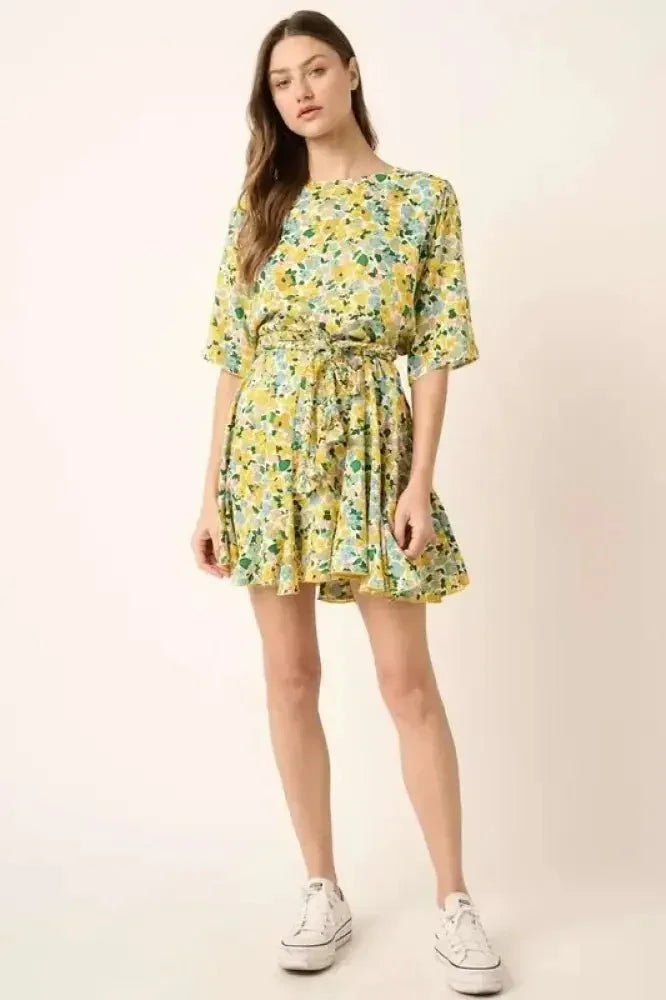 Mittoshop Floral Tie Waist Half Sleeve Mini Dress - Update AvenueVacation StyleTrendsi10010021165165510010021165165536e6e707 - 4ebc - 4b5c - a905 - eec082d528e8 - MaxYellow Combo