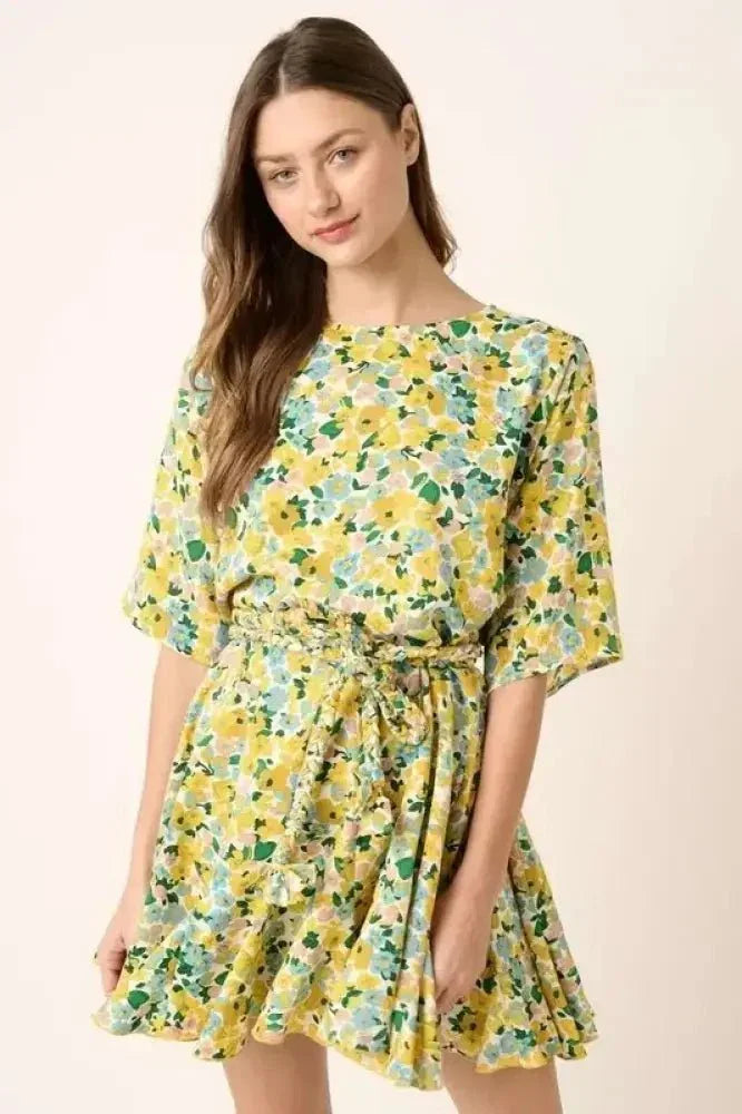 Mittoshop Floral Tie Waist Half Sleeve Mini Dress - Update AvenueVacation StyleTrendsi100100211651655100100211651655dedcc873 - 74f6 - 4f91 - b1af - 06f6c3a73530 - MaxYellow Combo