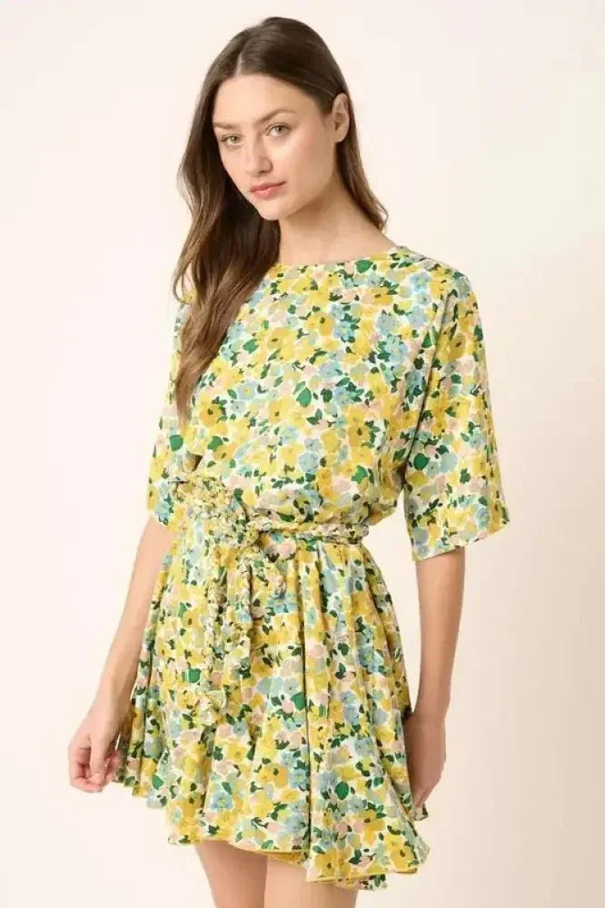 Mittoshop Floral Tie Waist Half Sleeve Mini Dress - Update AvenueVacation StyleTrendsi100100211651655100100211651655582b3478 - 49be - 4317 - b372 - f974856845eb - MaxYellow Combo