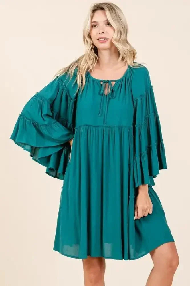 Mittoshop Frill Tie Neck Bell Sleeve Dress - Update AvenueVacation StyleTrendsi100100233151803100100233151803cc662797 - 5f77 - 4650 - add2 - db537a60858b - MaxTeal Green