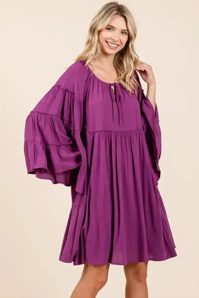 Mittoshop Frill Tie Neck Bell Sleeve Dress - Update AvenueVacation StyleTrendsi1001005435719661001005435719662f3e885d - 1a52 - 4bfa - 9d31 - 17eb222540ed - MaxRed - Violet