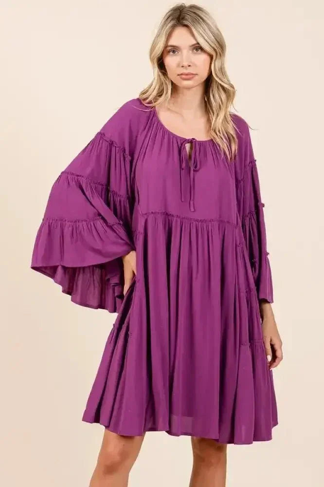 Mittoshop Frill Tie Neck Bell Sleeve Dress - Update AvenueVacation StyleTrendsi10010054357196610010054357196619b0292e - 9e9b - 41e3 - 8ee7 - c1cd23570dea - MaxRed - Violet