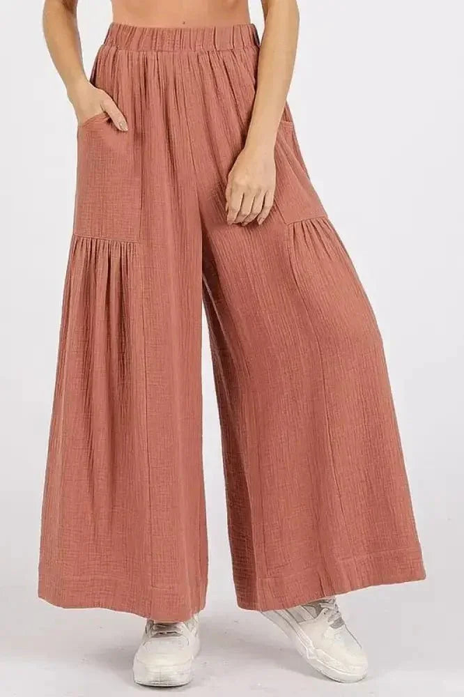 Mittoshop Gauze Elastic Waist Pleated Wide Leg Pants - Update AvenueVacation StyleTrendsi100100025191550100100025191550ccc623e6 - bdc4 - 442c - adde - 305e9319213e - MaxSienna