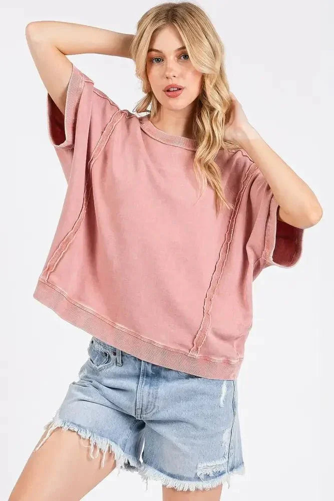 Mittoshop Mineral Wash French Terry Crew Neck Casual Top - Update AvenueT-ShirtsTrendsi100100148581749100100148581749cea17700a3b043ea9c6b5a7d8b6a3d0e - Max - OriginANTIQUE PINK