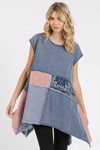 Mittoshop Patchwork Mineral Washed Round Neck Cap Sleeve Top - Update AvenueFestival VibesTrendsi10010056426112210010056426112240b89871 - e0fa - 4fa0 - 9cc2 - f6473414ac91 - MaxNAVY