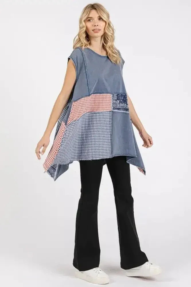 Mittoshop Patchwork Mineral Washed Round Neck Cap Sleeve Top - Update AvenueFestival VibesTrendsi100100564261122100100564261122a314d95c - 785c - 4d1b - b064 - 87b1ac0a09cc - MaxNAVY