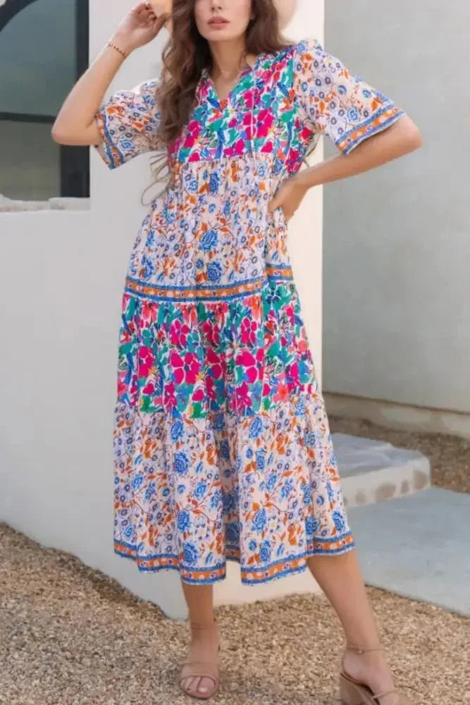 Mixed Floral Print Tie Neck Short Sleeve Dress - Update AvenueEffortless Elegance: DressesTrendsi10010040285522510010040285522595bbba2c - a135 - 4bfe - b0b1 - f6186f8bb69e - MaxFloral
