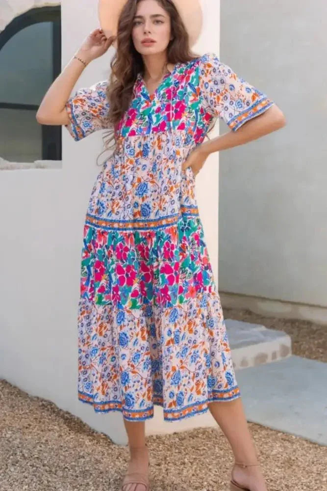 Mixed Floral Print Tie Neck Short Sleeve Dress - Update AvenueEffortless Elegance: DressesTrendsi10010040285522510010040285522526633127 - 39cd - 4a1c - a3d9 - 473591bd3923 - MaxFloral
