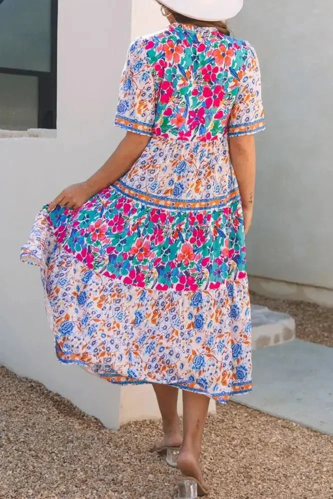 Mixed Floral Print Tie Neck Short Sleeve Dress - Update AvenueEffortless Elegance: DressesTrendsi100100402855225100100402855225baf03c45 - 0999 - 45f2 - a34e - 62e8894386d4 - MaxFloral