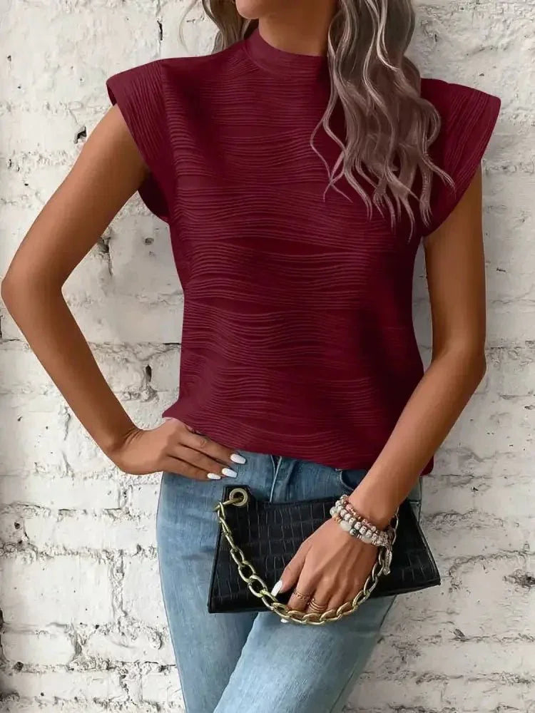 Mock Neck Cap Sleeve Top - Update AvenueT-ShirtsTrendsi1001003783592011001003783592019bbac937 - e23b - 46b8 - ada1 - 4202c66359e0 - Max - OriginBurgundy