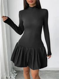 Mock Neck Long Sleeve Bubble Hem Dress - Update AvenueCasual DressesTrendsi100100467881667100100467881667Mock Neck Long Sleeve Bubble Hem DressBlack