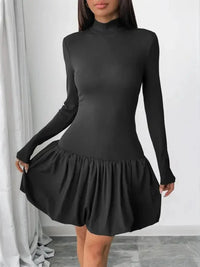 Mock Neck Long Sleeve Bubble Hem Dress - Update AvenueCasual DressesTrendsi100100467881667100100467881667Mock Neck Long Sleeve Bubble Hem DressBlack
