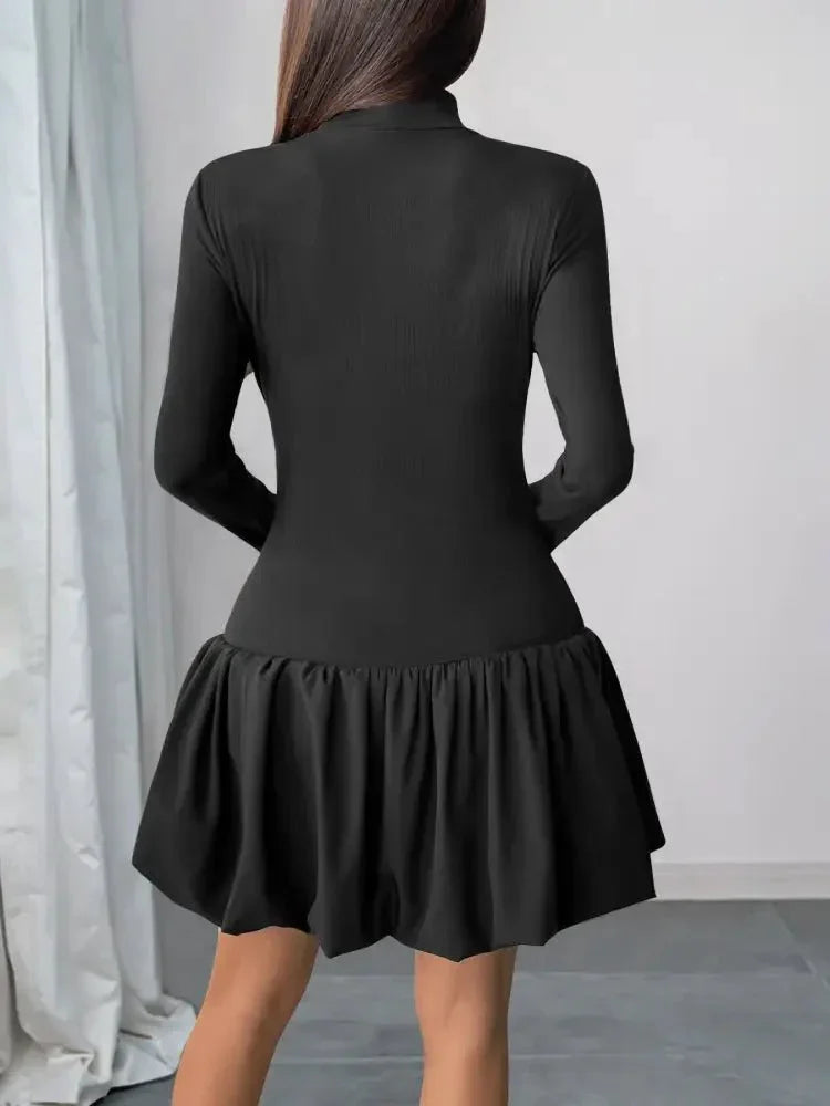Mock Neck Long Sleeve Bubble Hem Dress - Update AvenueCasual DressesTrendsi100100467881667100100467881667Mock Neck Long Sleeve Bubble Hem DressBlack
