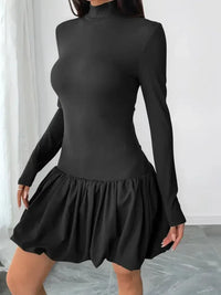 Mock Neck Long Sleeve Bubble Hem Dress - Update AvenueCasual DressesTrendsi100100467881667100100467881667Mock Neck Long Sleeve Bubble Hem DressBlack