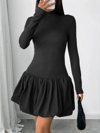 Mock Neck Long Sleeve Bubble Hem Dress - Update AvenueCasual DressesTrendsi100100467881667100100467881667Mock Neck Long Sleeve Bubble Hem DressBlack