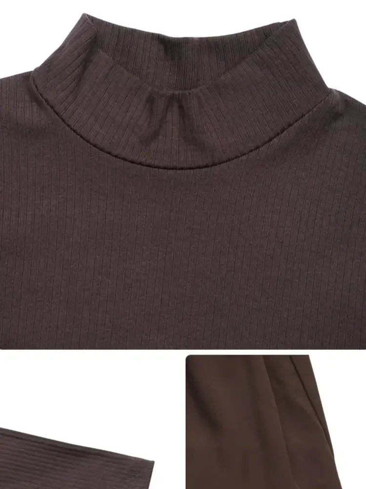 Mock Neck Long Sleeve Bubble Hem Dress - Update AvenueCasual DressesTrendsi100100467885332100100467885332Mock Neck Long Sleeve Bubble Hem DressBrown