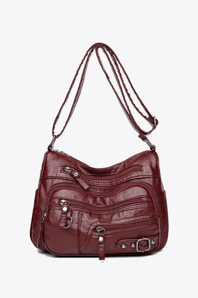 Multi-Pocket PU Leather Crossbody Bag