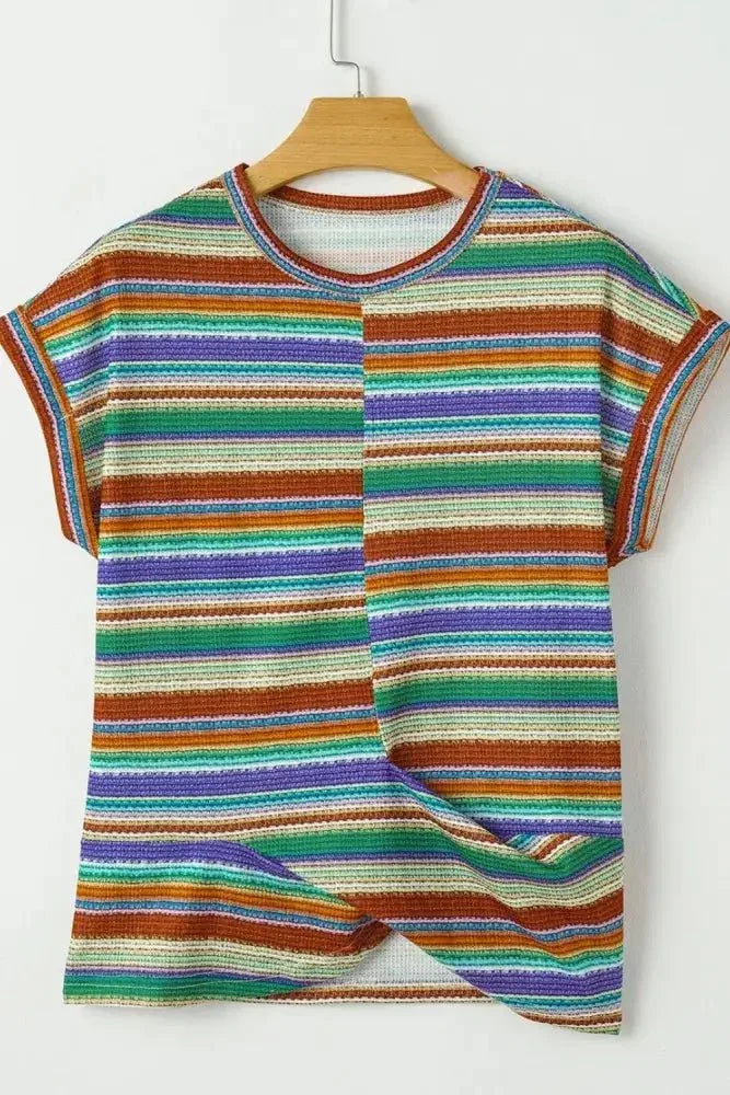 Multicolour Striped Twist Hem Cap Sleeve Top - Update AvenueBoho VibesTrendsi1001006252815311001006252815313f010590 - d0e3 - 48e5 - 9d1a - 68235138836c - Max - OriginMulticolor