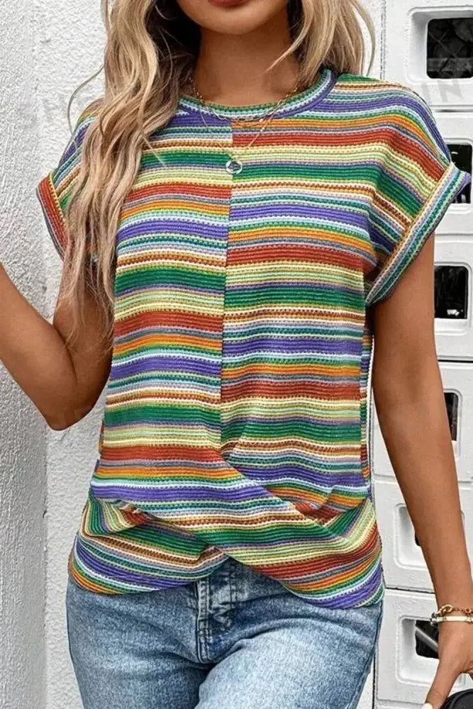 Multicolour Striped Twist Hem Cap Sleeve Top - Update AvenueBoho VibesTrendsi1001006252815311001006252815316da4263d - 17d8 - 4efd - 9f6c - 7187c789b8c7 - Max - OriginMulticolor