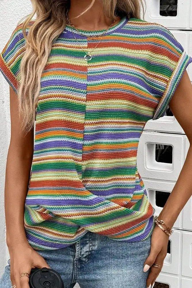 Multicolour Striped Twist Hem Cap Sleeve Top - Update AvenueBoho VibesTrendsi1001006252815311001006252815319f9f723c - e3a0 - 4534 - 95a0 - 90680a5519e1 - Max - OriginMulticolor