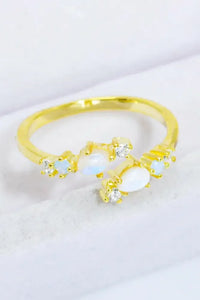 Natural Moonstone and Zircon Open Ring