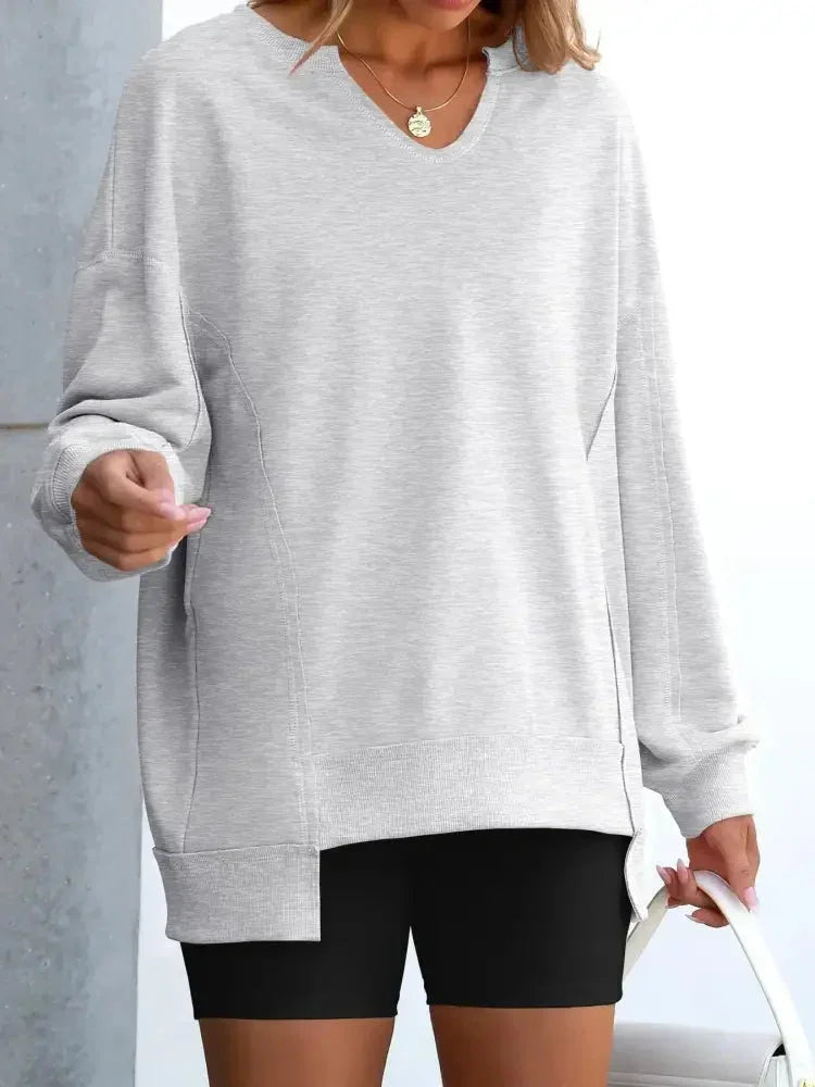 Notched Long Sleeve Oversized Sweatshirt - Update AvenueDaily EssentialsTrendsi100100440872629100100440872629c993ede81a054797b3bd9d305f983ef1 - Max - OriginLight Gray
