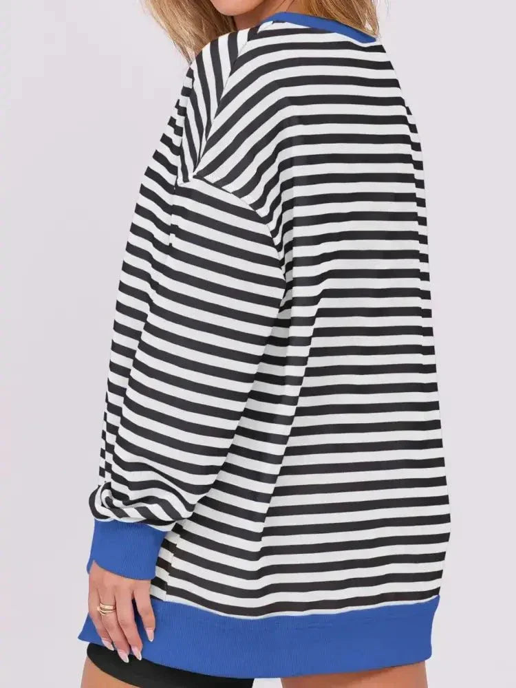 Notched Long Sleeve Oversized Sweatshirt - Update AvenueDaily EssentialsTrendsi1001004408747421001004408747428ec0cbdc - 6f12 - 49ea - bc62 - b257c4f94600 - Max - OriginBlack And White Stripes