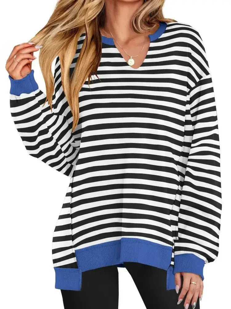 Notched Long Sleeve Oversized Sweatshirt - Update AvenueDaily EssentialsTrendsi100100440874742100100440874742491eb76f - ed04 - 450f - 904c - 559bf33edbfd - Max - OriginBlack And White Stripes