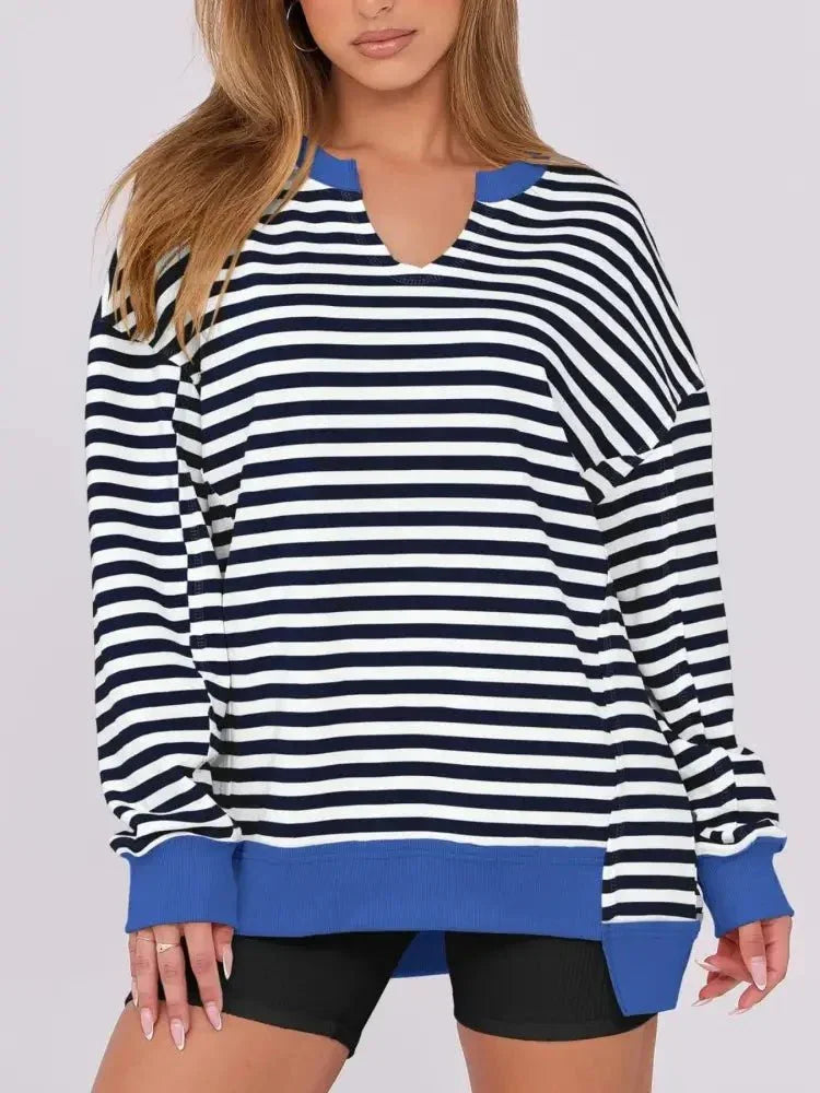 Notched Long Sleeve Oversized Sweatshirt - Update AvenueDaily EssentialsTrendsi1001004408747421001004408747420962ceff - 91e2 - 4292 - 93f1 - 2a6c1c490cc4 - Max - OriginBlack And White Stripes