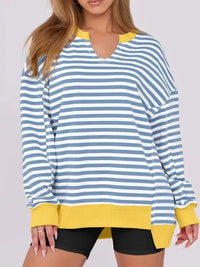 Notched Long Sleeve Oversized Sweatshirt - Update AvenueDaily EssentialsTrendsi1001004408750141001004408750146ae355eb - 836a - 41a1 - 9604 - 25eacf57ff5b - Max - OriginLight Blue Stripes