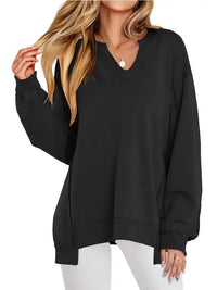 Notched Long Sleeve Oversized Sweatshirt - Update AvenueDaily EssentialsTrendsi10010044087516510010044087516502d3b449a6404d30a4f77eca8353b790 - Max - OriginBlack