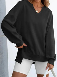 Notched Long Sleeve Oversized Sweatshirt - Update AvenueDaily EssentialsTrendsi10010044087516510010044087516595ed792f03fe4e2eaa82bd4e039e0792 - Max - OriginBlack