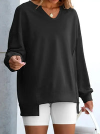 Notched Long Sleeve Oversized Sweatshirt - Update AvenueDaily EssentialsTrendsi1001004408751651001004408751651c4f6d54645c41eea1f90c7818fedcc9 - Max - OriginBlack