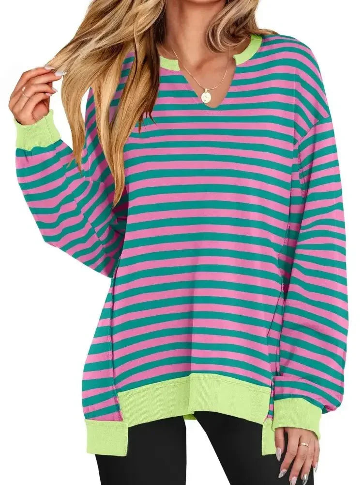 Notched Long Sleeve Oversized Sweatshirt - Update AvenueDaily EssentialsTrendsi100100440877471100100440877471f1f53315 - e625 - 4fe5 - 84ac - 54eb824a55a5 - Max - OriginRose Stripes