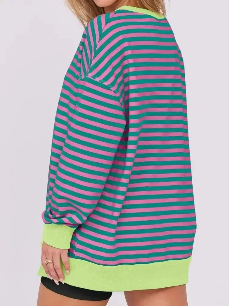 Notched Long Sleeve Oversized Sweatshirt - Update AvenueDaily EssentialsTrendsi1001004408774711001004408774718478709f - 407b - 42c2 - 895e - aac7c7c20756 - Max - OriginRose Stripes