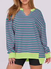 Notched Long Sleeve Oversized Sweatshirt - Update AvenueDaily EssentialsTrendsi10010044087747110010044087747123655ad7 - a776 - 40ae - bfef - b5cdc7762802 - Max - OriginRose Stripes