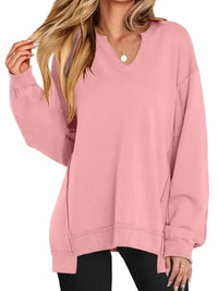 Notched Long Sleeve Oversized Sweatshirt - Update AvenueDaily EssentialsTrendsi1001004408776441001004408776441b24c4dce3b44444b677631d80b42e3a - Max - OriginPink