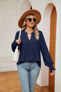 Notched Neck Flounce Sleeve Blouse - Update AvenueTrendsi1001012076129101001012076129103143c691915c41749d03da13a2fe076b - MaxNavy