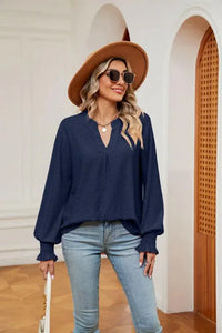 Notched Neck Flounce Sleeve Blouse - Update AvenueTrendsi100101207612910100101207612910c7450921b39a4049870fc9fcbfb8b419 - MaxNavy
