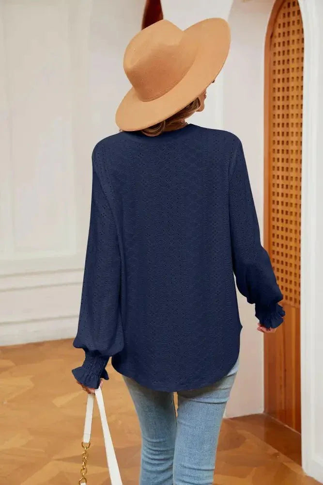 Notched Neck Flounce Sleeve Blouse - Update AvenueTrendsi100101207612910100101207612910edcac25879e64ec58007af6f9299e601 - MaxNavy