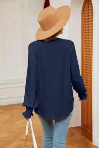 Notched Neck Flounce Sleeve Blouse - Update AvenueTrendsi100101207612910100101207612910edcac25879e64ec58007af6f9299e601 - MaxNavy