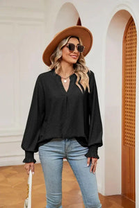 Notched Neck Flounce Sleeve Blouse - Update AvenueTrendsi1001012076138961001012076138967ca94c32f47b4e2fa4d7cb93853cb5c6 - MaxBlack