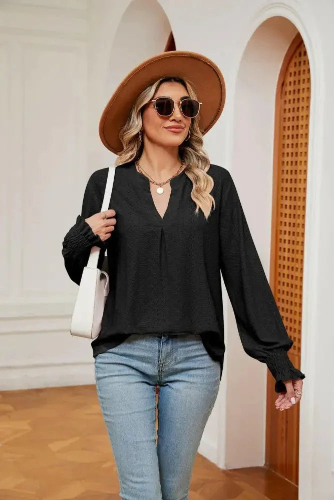 Notched Neck Flounce Sleeve Blouse - Update AvenueTrendsi100101207613896100101207613896e0e29ac175f544d6a2cc43ae8a2dbb91 - MaxBlack