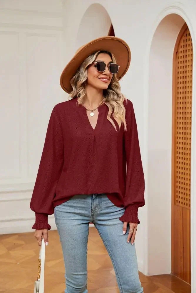 Notched Neck Flounce Sleeve Blouse - Update AvenueTrendsi1001012076151761001012076151763987bb719cc241209d365d1ba44e57ea - MaxWine