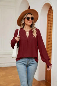 Notched Neck Flounce Sleeve Blouse - Update AvenueTrendsi1001012076151761001012076151769c8d9b016d5049acb5865e8ec965db7d - MaxWine