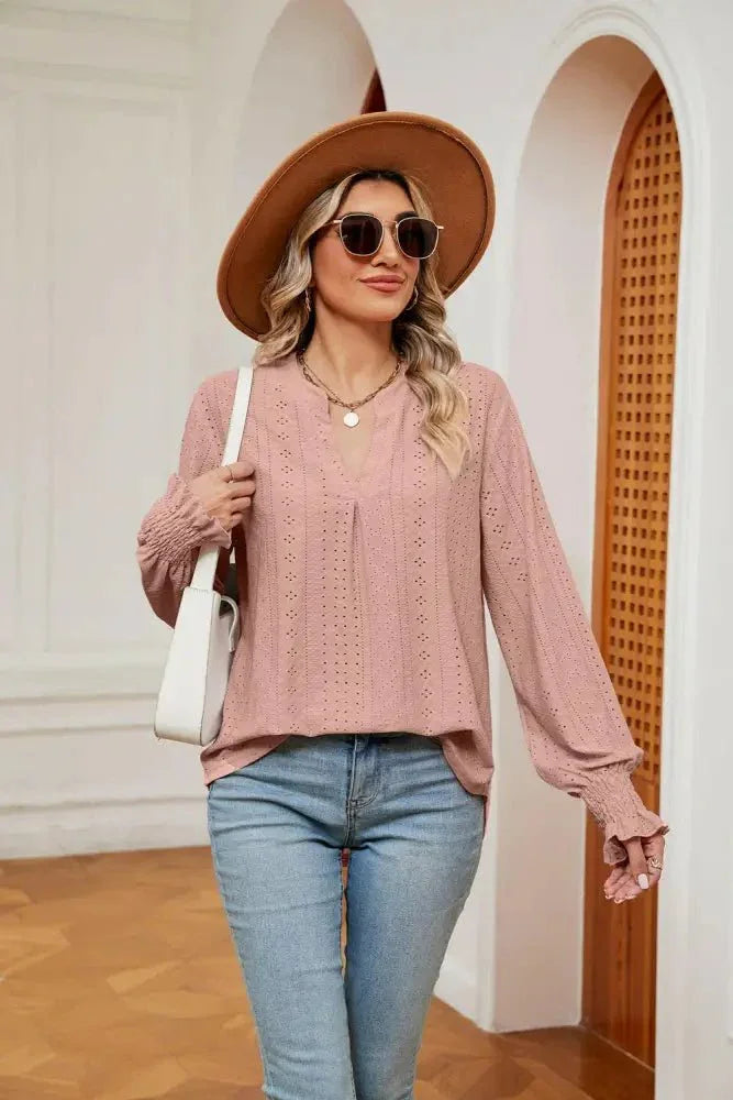 Notched Neck Flounce Sleeve Blouse - Update AvenueTrendsi1001012076170281001012076170280c3a5d062d904894ad98951b474a8fb5 - MaxLight Mauve